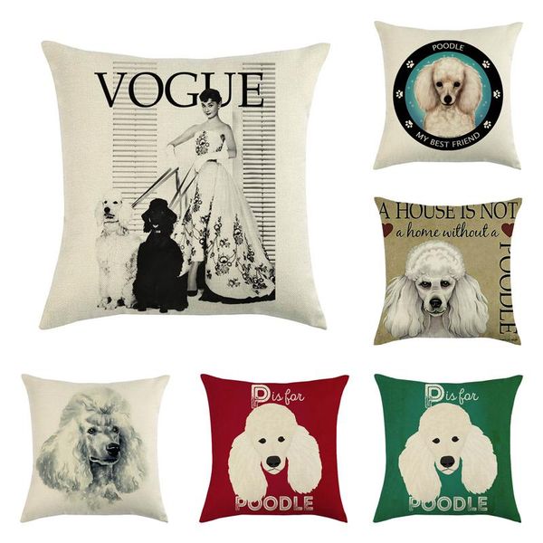 

cushion/decorative pillow 45cm*45cm pet dog whit poodle linen cotton cover sofa case car seat cushion decorative pillows