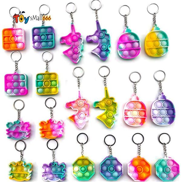 

2021 fluorescence rainbow push bubble fidget toy keychains adults kids relief anxity antistress soft squishy gifts