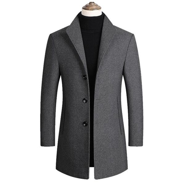 

men's wool & blends woolen coat goatskin blended autumn/winter solid color slim fit jacket medium length, Black