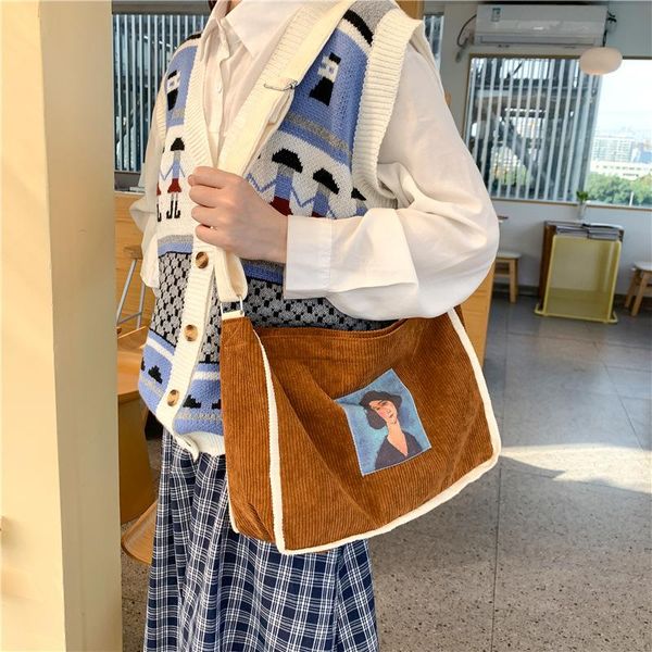 

ladies canvas corduroy shoulder bags olde worlde look women messenger bag zipper book handbag eco soft cloth tote for girls