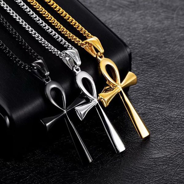 Ketten Einfache Klassische Mode Kreuz Ägyptisches Ankh Lebenssymbol Antike Silber Farbe Anhänger Kurze Lange Kette Halsketten Schmuck Für Frauen