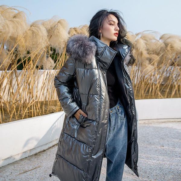 

winter female new fashion europe and america women's bright trend hooded slim down cotton women jacket coat, Black