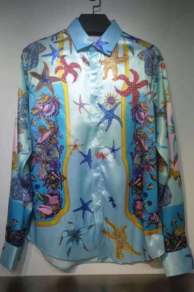 

men's casual shirts 2022 spring autumn summer men/women's silk long chic print c400, White;black