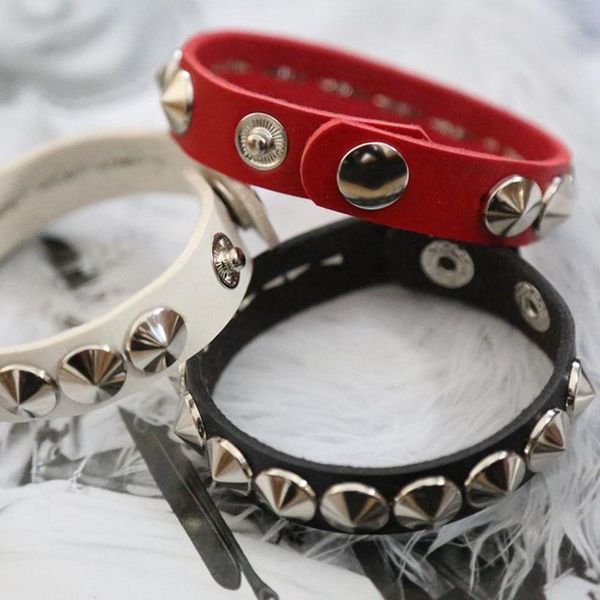 

charm bracelets hiphop leather cuspidal spikes rivet cone stud bracelet punk rock adjustable snap button & bangles for women, Golden;silver