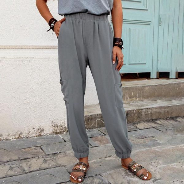 

women's pants & capris 2021 autumn big pocket thin sweatpants solid elastic waist pant for women straight black trousers joggers homewe, Black;white