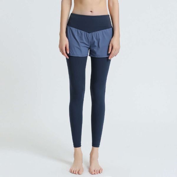 

tight skirt sports nude yoga pants fake capris two piece suit fitness tights designer, Gray