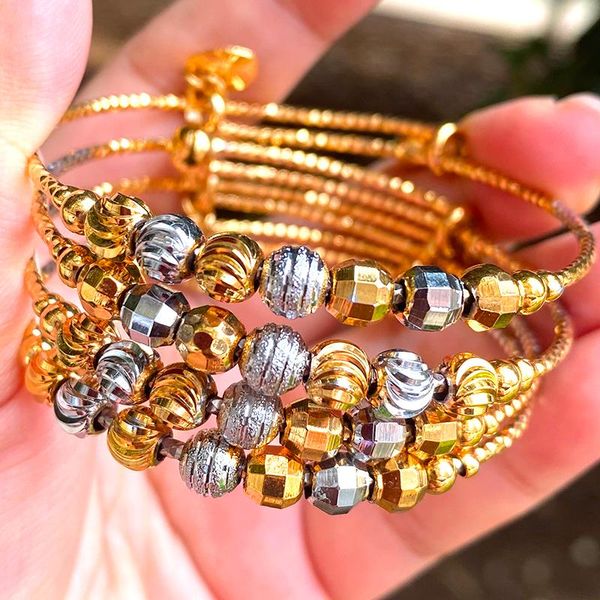

bangle 4pcs/lot two-tones ball bangles ethiopian african gold&silver heart jewelry dubai for women wedding gift, Black
