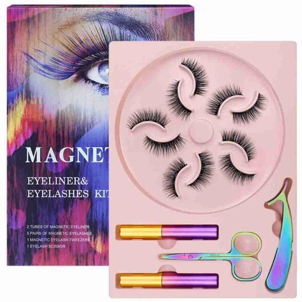 

false eyelashes 5pairs magnetic eyeliner set no glue long lasting waterproof lashes kit scissors gift box