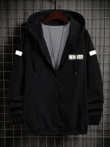 

men letter graphic drawstring hooded jacket k6sd#, Black;brown