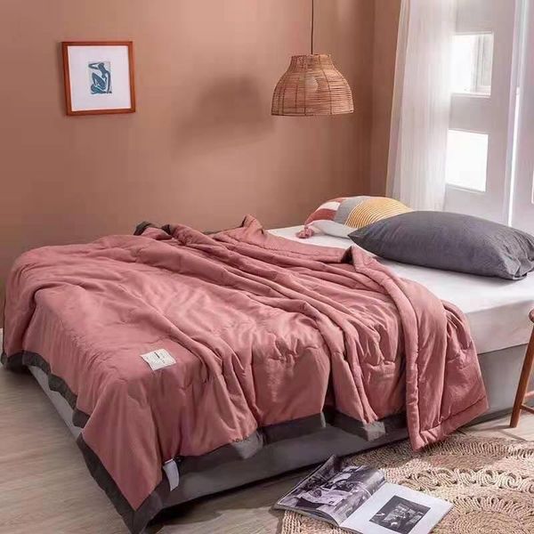 

comforters & sets pure color 100% cotton summer air-conditioning quilt and children dormitory office sofa blanket travel driver nap