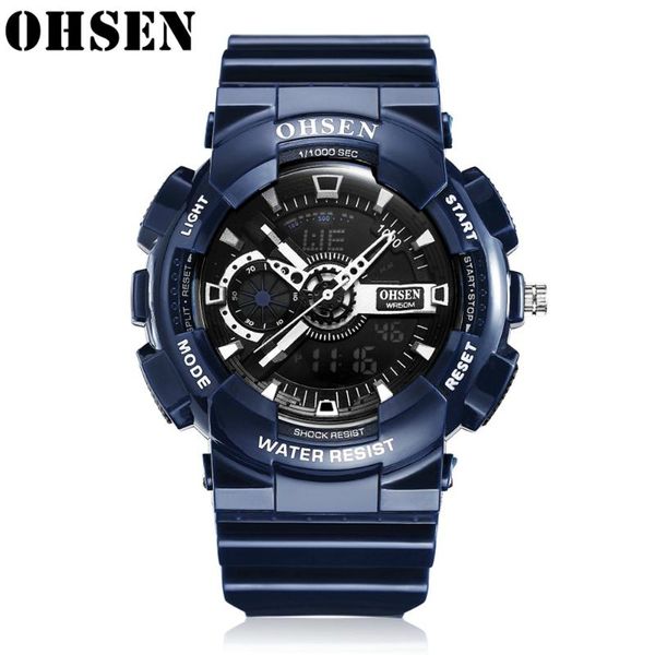 

wristwatches ohsen men's watch blue dial multiple time zone clock mens military male quartz watches waterproof luxuries wrist for men, Slivery;brown