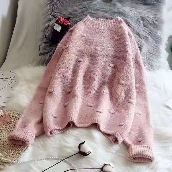 

autumn polka dot-neck sweater lets out solid colors thick knitted female computer pullovers new w5a4, White;black