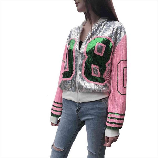 

sequin blazer long sleeve clubwear womens hoodie sparkly bomber jacket, Black