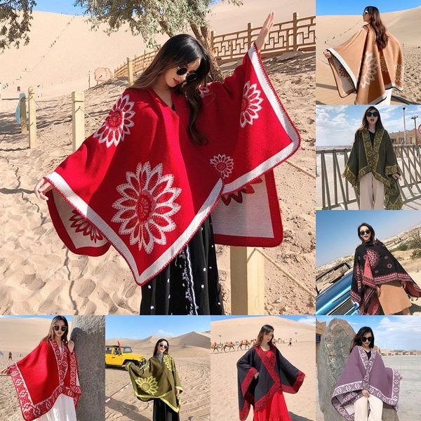 

2021 square female poncho 130*150cm imitation cashmere wool women scarf femme shawl show blanket coat winter excharpe, Blue;gray
