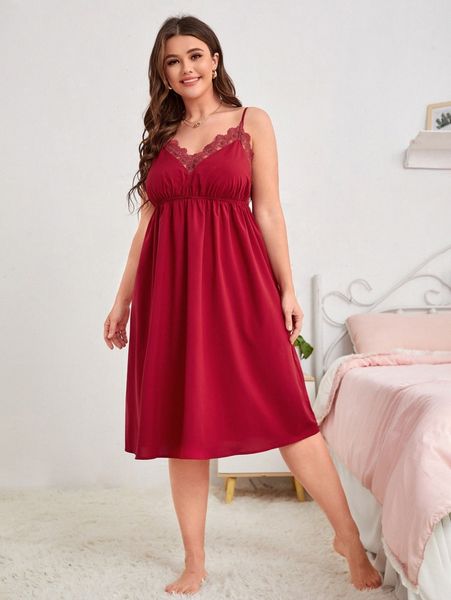 

plus embroidery mesh detail slip nightdress u9pv#, Black;white