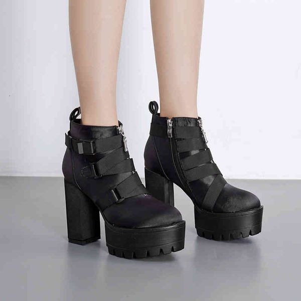 

dress shoes inverno botas femininas para motocicleta plataforma, calÃ§ado de cunha com zÃ­per tornozelo grosso, sapatos robustos mulheres, sal, Black