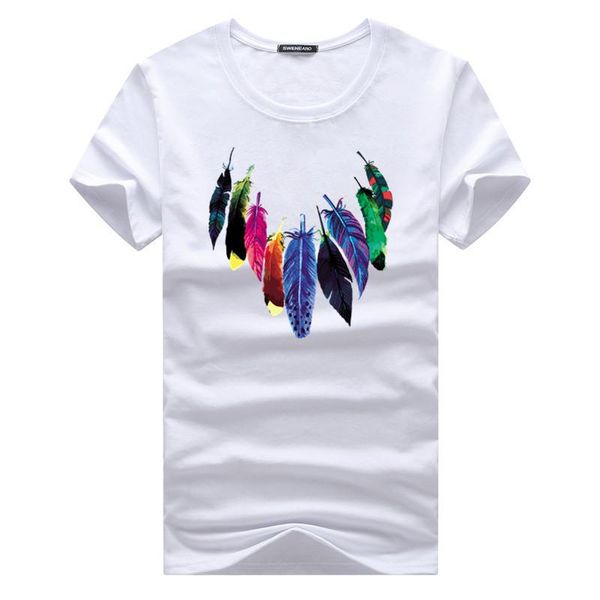 

men's t-shirts fashion feather print t-shirt short-sleeve o-neck s-5xl plus size soft t shirt casual tees outdoor sports clothing, White;black