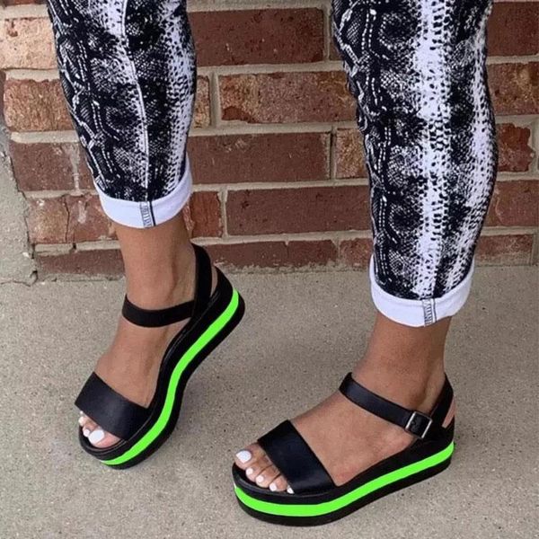 

sandals ladies platform women shoes peep toe summer mixed colors female sandal ankle buckle strap comfort woman beach, Black