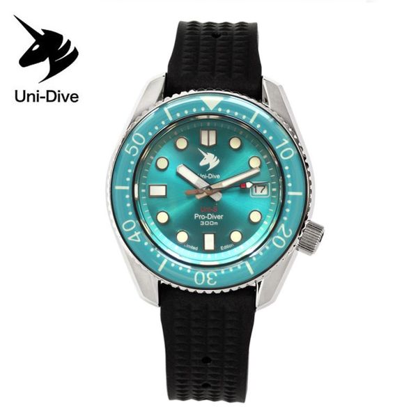 

wristwatches uni-dive 44mm retro green water ghost men diver watches tuna mechanical timepiece sapphire bezel glass monoblock 300m, Slivery;brown