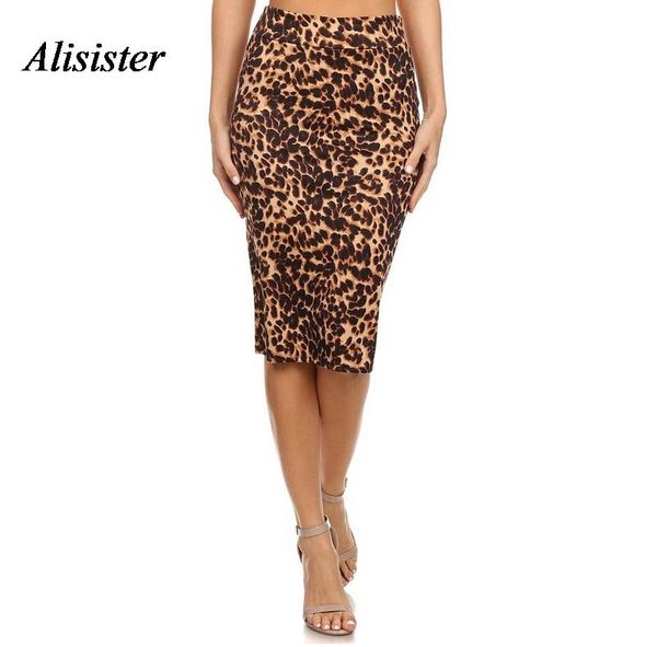 

skirts elegant ladies pencil women leopard print slim midi bodycon high waist femme fashion party clubwear s, Black