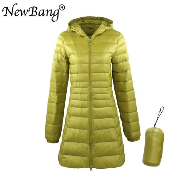 Bang 8xl senhoras longas casaco aquecido com saco de armazenamento portátil Mulheres ultra luz jaqueta Mulheres de mulheres 210913