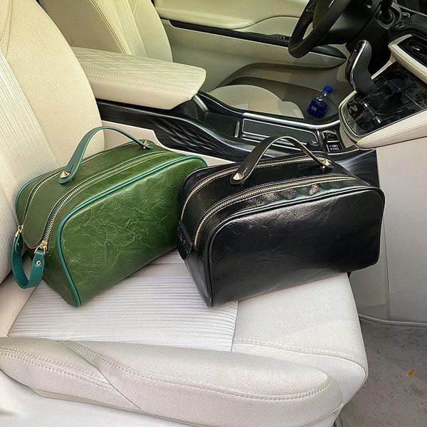 

cosmetic bags & cases 2pcs/set leather bag women large travel storage double zipper black toiletry designer makeup