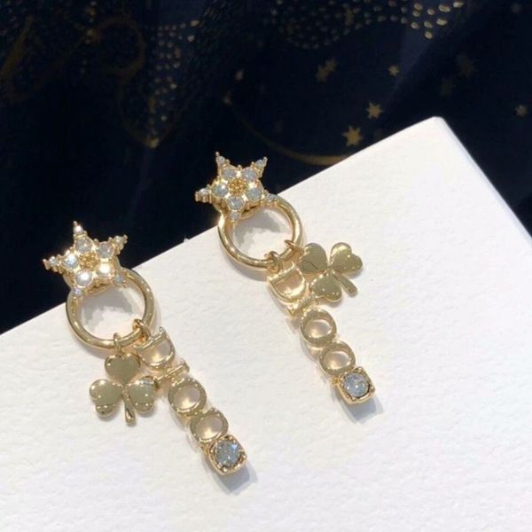

d / dijia star diamond studded letter earrings female fashion leaf earrings two wear design, Golden