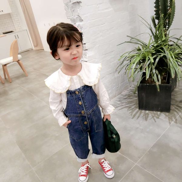 

girls' pants, korean jeans, suspenders, trousers, 21 spring new children's wear, 3-8 years old, Blue