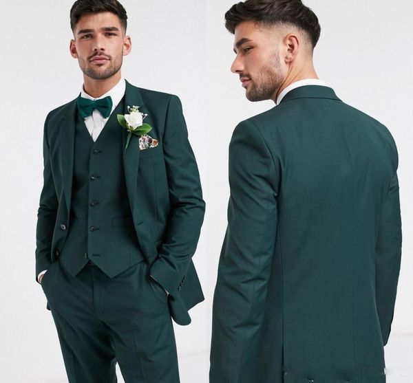 

2022 handsome green groom slim fit tuxedos groomsmen man suits men's wedding dress two button blazer (jacket+pants+vest), Black;gray
