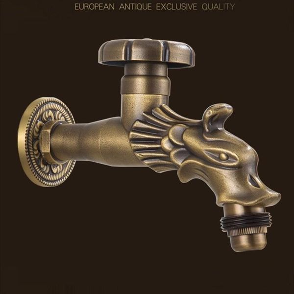 

bathroom faucet brass antique dragon type carved pattern design wall mount single cold retro taps washing machine mop toilet tap
