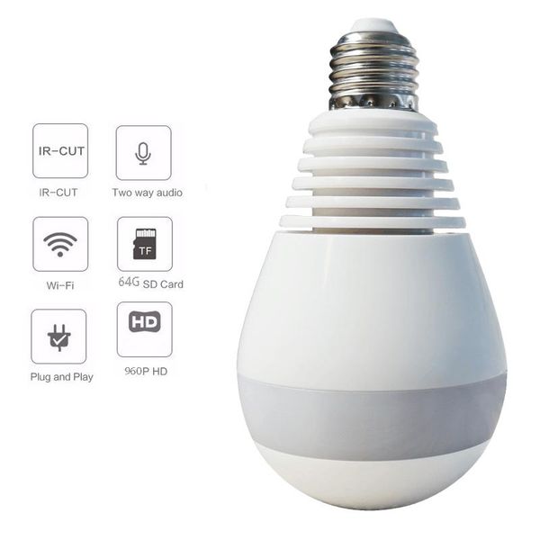 

cameras 960p mini panoramic camera 360 degree wireless ip bulb light fisheye smart home 1.3mp security