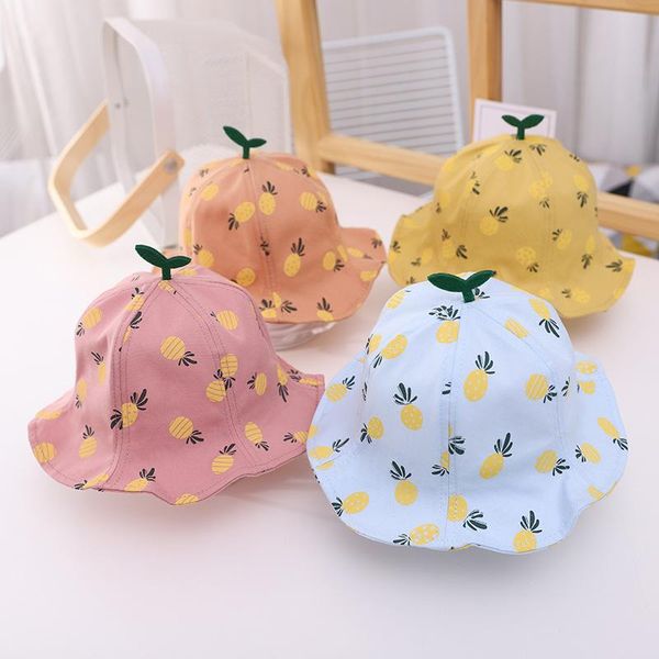 

lovely pineapple print baby bucket hat soft girl boy sun outdoor kids children toddler caps & hats, Yellow