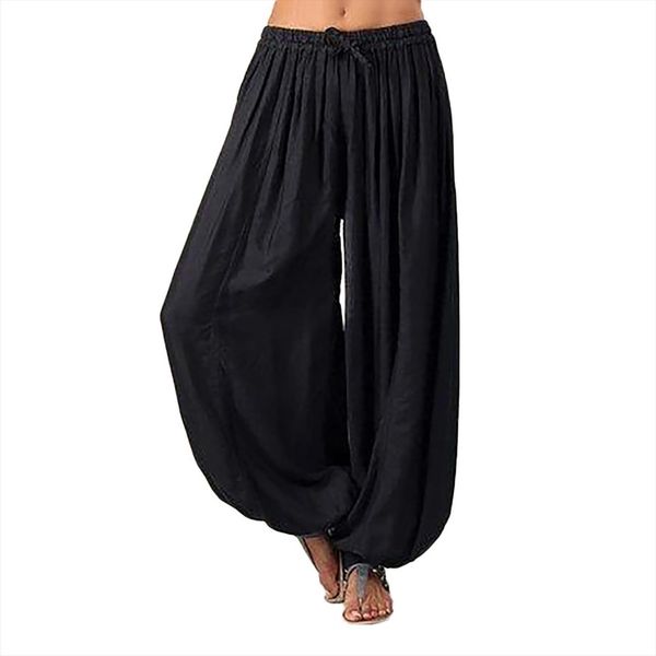 

plus size wome loose women capris european and american bloomers solid color casual harem trousers sport, Black;white