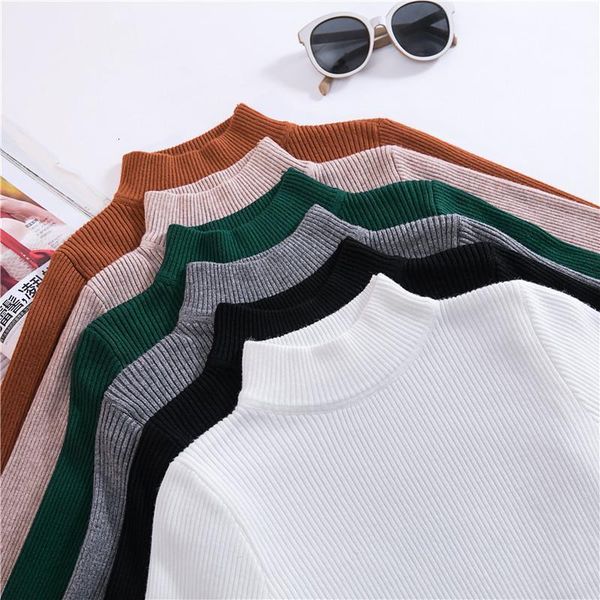 

2021 new autumn winter pullovers women's casual half turtleneck long sleeve short korean slim-fit sweaters female p4a2, White;black