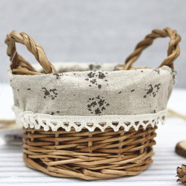 

storage baskets straw woven basket with cloth liner handheld fruit sundries flower promotion