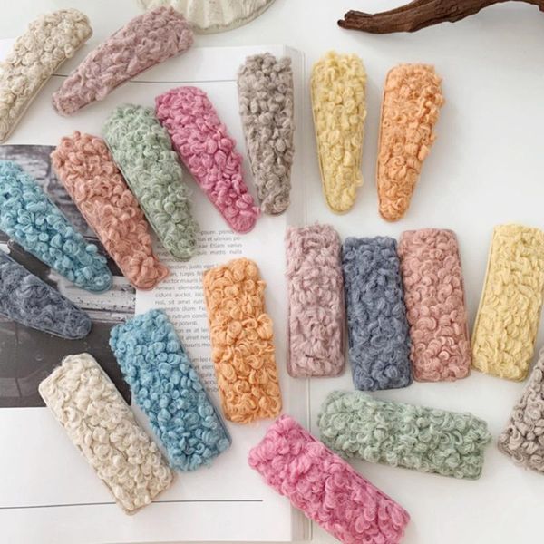 

hair accessories 1pc waterdrop square curly fluffy plush barrette bb hairpins for women girls candy color clips cute lovely