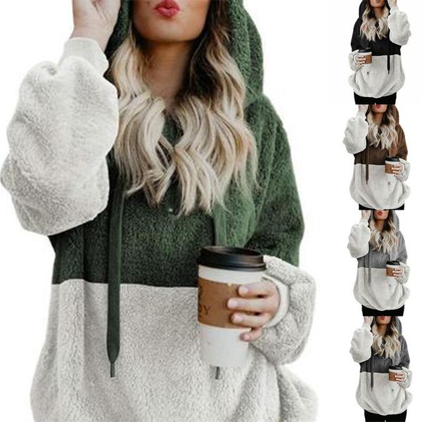 

women's sweaters sweater women faux fur teddy bear coat fashion hooded female long sleeve fuzzy jacket oversized, White;black