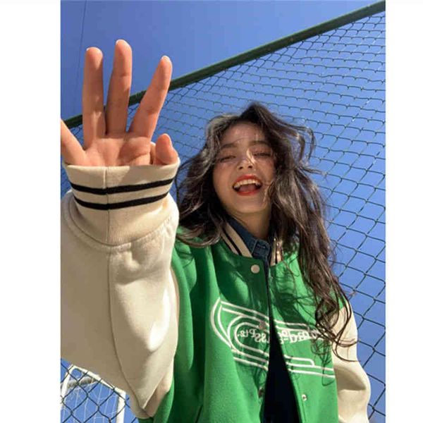 

women's jackets letter embroidery baseball color block vintage harajuku spring oversized v-neck coats streetwear ck8i, Black;brown