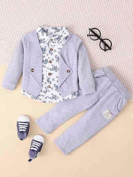 

baby floral print 2 in 1 shirt & slogan patched detail sweatpants she, White