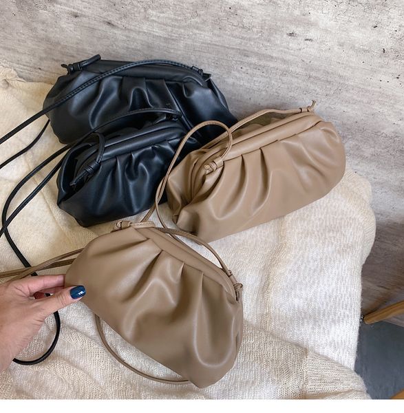 

new style soft skin pu dumplings bag ruched pillow bag party leather handbag bag