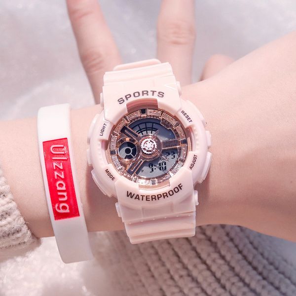 Moda Mulheres Esporte Relógios Impermeáveis ​​Homens Trendy Senhoras Relógio Digital Top Marca Rose Gold Lover Presente Ao Ar Livre Quartz Clock 210310