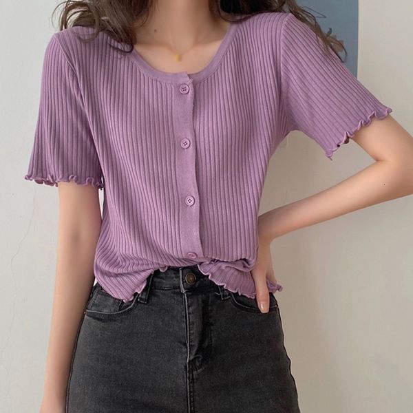 

women fashion new o-neck button section used short mouwen t-shirt vest, White