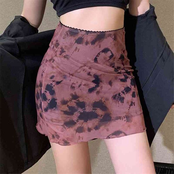 

fashion women mesh bodycon mini skirt high waist tie dye print lettuce trim mini skirt ins styles outfits, Black