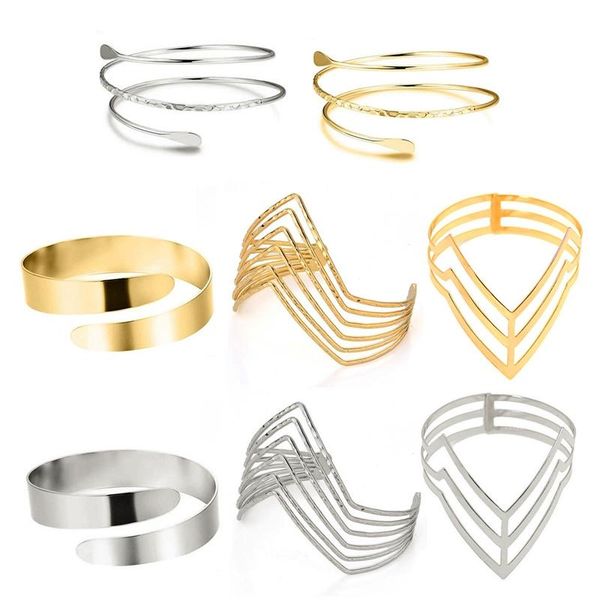 

bangle 4 pieces/set arm bracelet for women girls gold color mental open upper simple adjustable armlet armband set, Black
