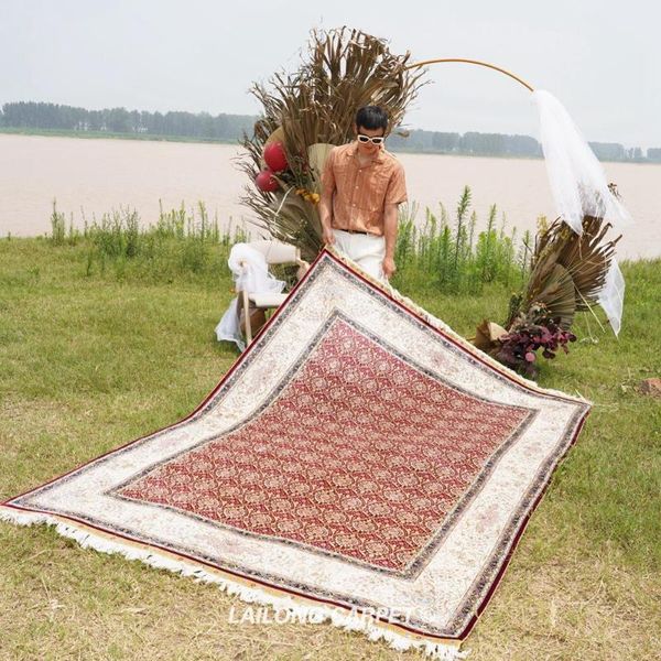 

carpets 6'x9' all over silk carpet red hand knotted oriental hereke rug (yl0703)
