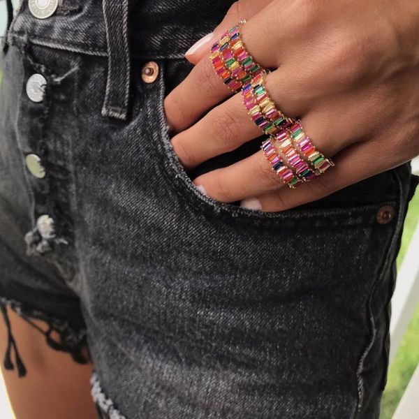 

wedding rings classic engagement finger jewelry gold color micro inlay colorful cz cubic zirconia stone for women fashion, Slivery;golden