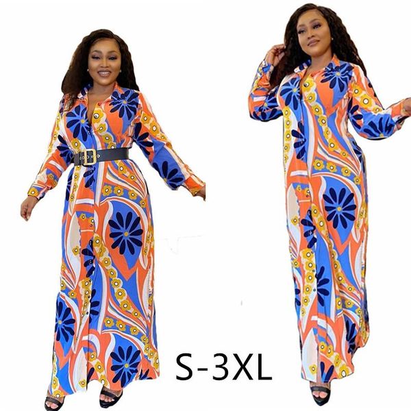 

casual dresses elegant maxi dress women ditsy floral with sashes long sleeve buttons shirt wholesale dropshpping, Black;gray