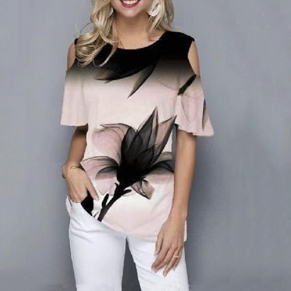 

large size 2021 new summer t shirt women off shoulder short sleeve 3d print tshirts casual loose tees fashion plus size, White