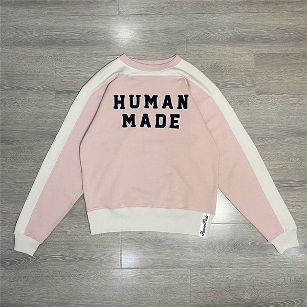 

2021 new patchwork pink yellow human made sweatshirts men women 1:1 vintage crewneck hoodie 4w2o, Black