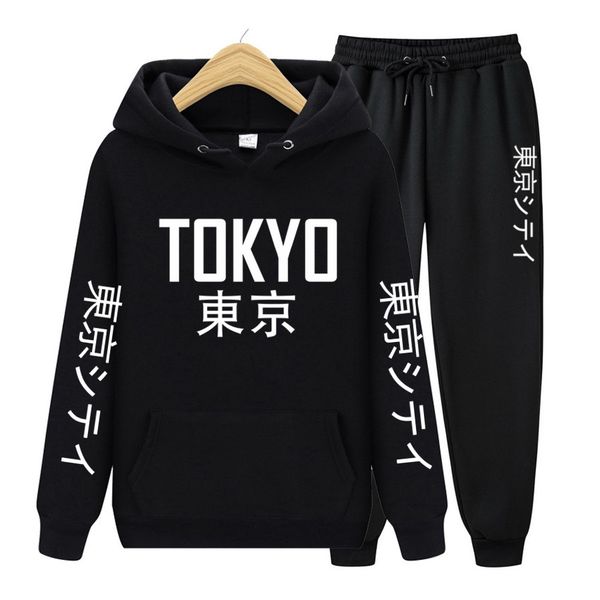 

men's hoodies & sweatshirts 2-piece set and sweatpants suit japanese tracksuit men women sweatshirt fleece hoodie pants jogging pullove, Black